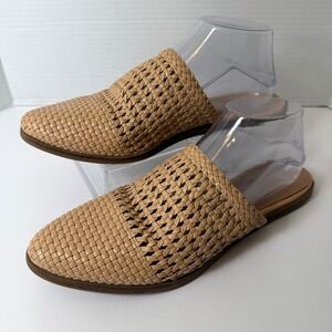 Time and‎ Tru Woven Mules Slip On shoes Women 9.5 Memory Foam Tan Faux Leather